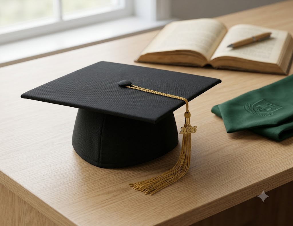 A graduation cap on a desk representing Canada student loan and StudentAid BC guide